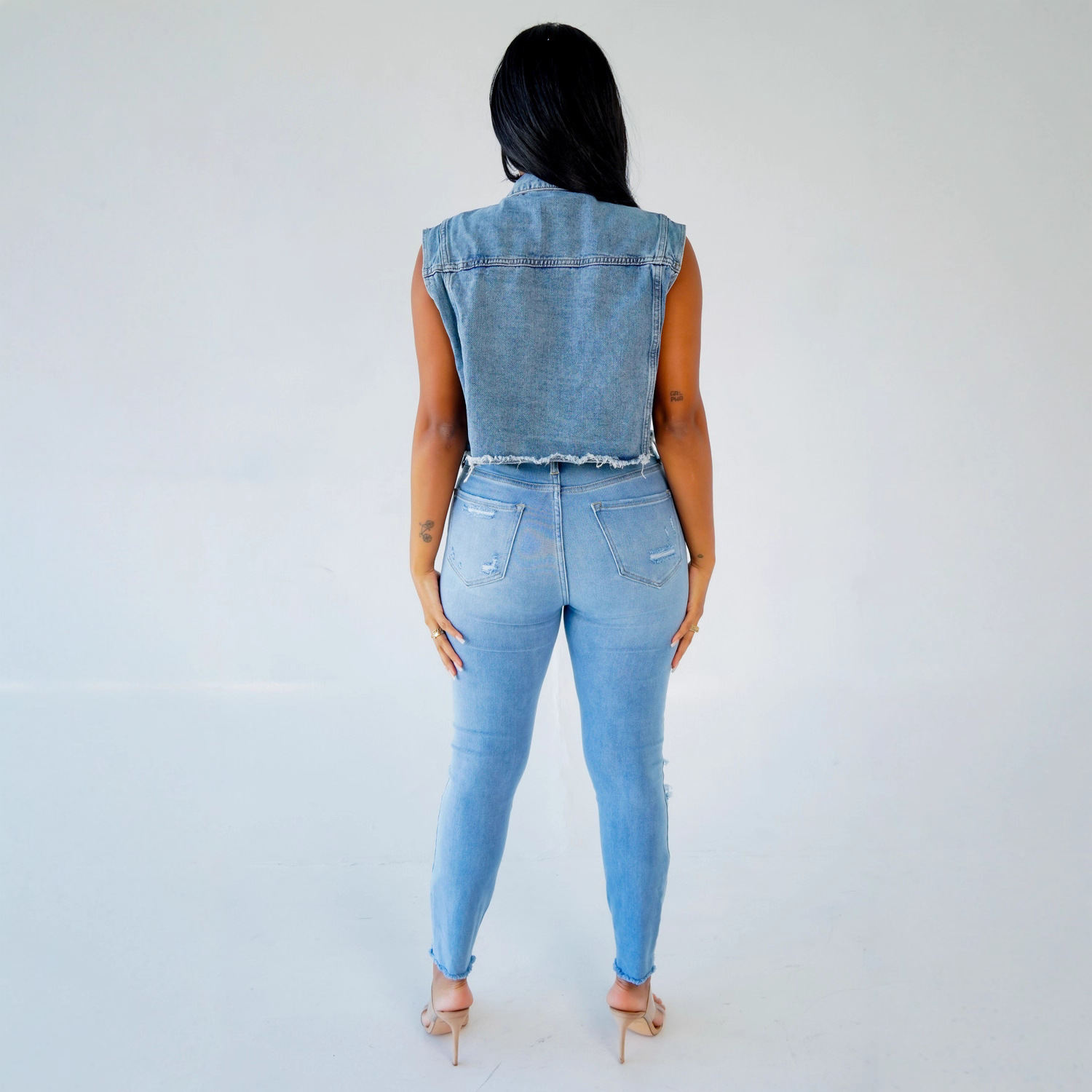 New Arrival Beaded Denim Vest Jacket For Women_voghion.com