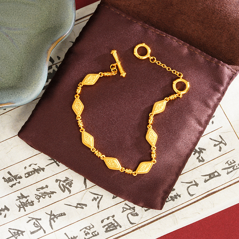 Nuevo estilo vietnamita oro de arena retro estilo chino pulsera de diamante estriado simple dama corte no se desvanece joyas