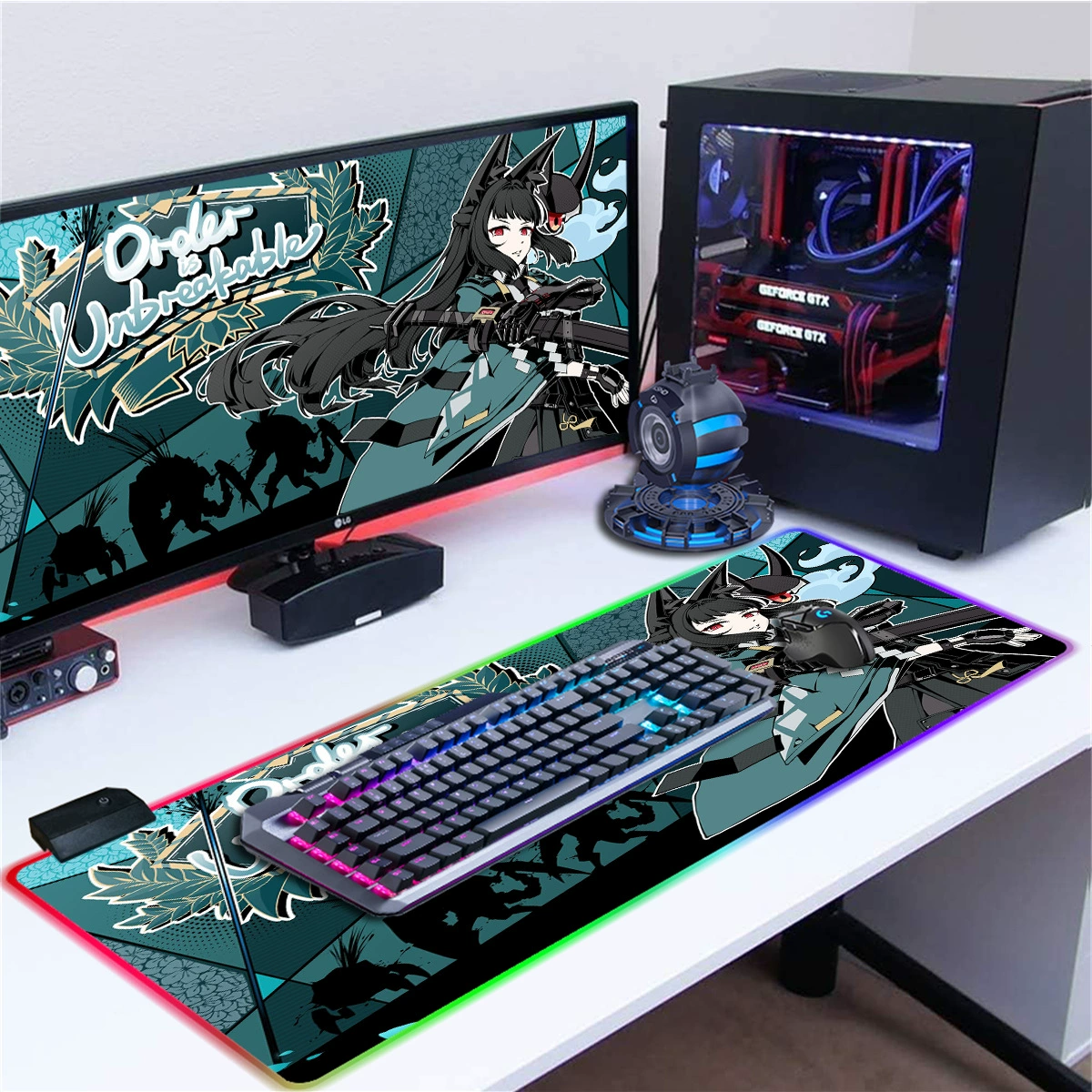 Игровой коврик JIT E-Sports Zero с LED-подсветкой RGB, сверхбольшой, грязеустойчивый, аниме настольный коврик