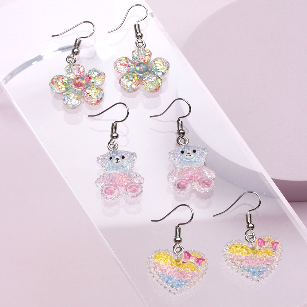 Fashion Crown Flower Resin Handmade Kidu0027S Drop Earrings 3 Pairs