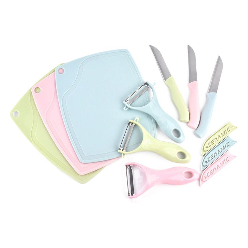 Conveniente cuchillo de cocina conjunto de tres piezas Nordic color caramelo tablero de corte pelador cuchillo de cerámica conjunto de cocina traje de regalo