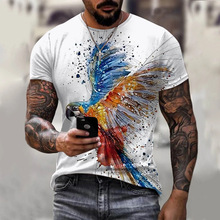 夏季跨境T恤时尚新款动物鸟涂鸦彩绘印花童装潮流短袖运动3DT恤