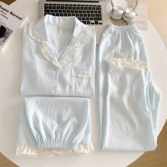 女性用パジャマ3点セット、夏用クラウドコットン半袖ズボン、2025年新作夏用小柄ホーム服、屋外で着用可能