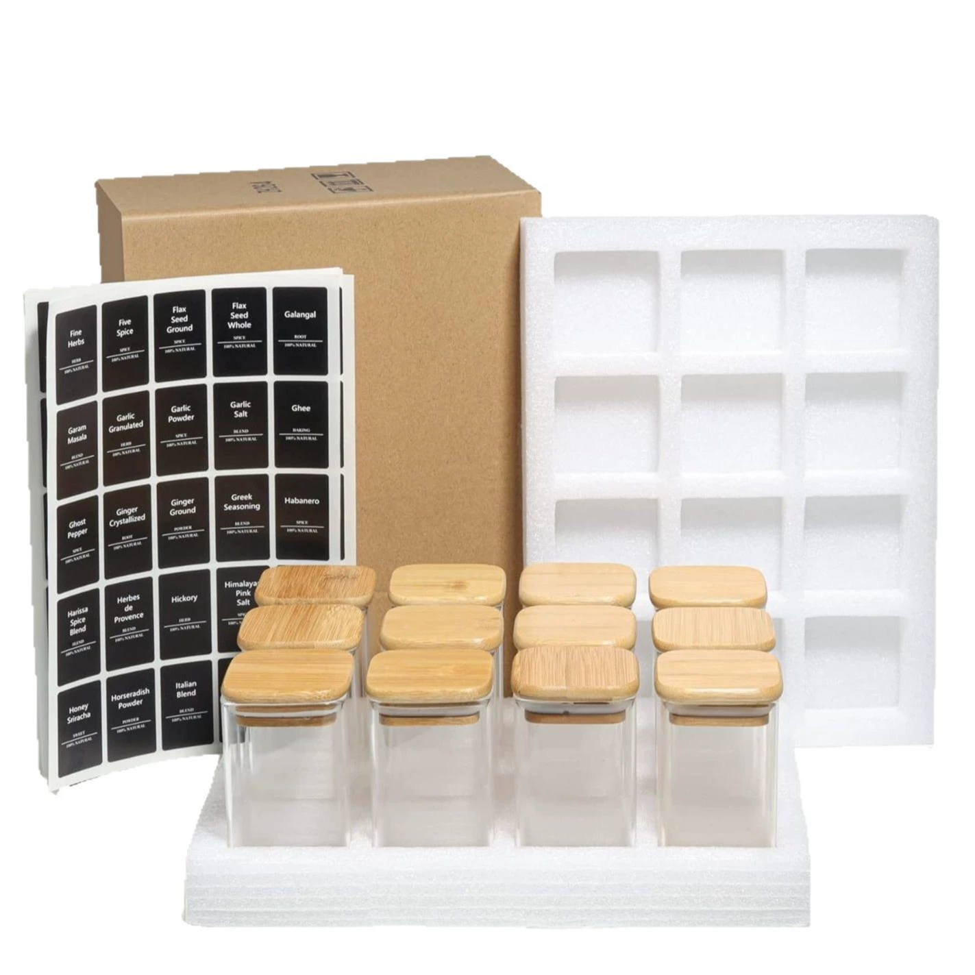 Набор из 12 баночек для хранения специй с логотипом, квадратная бамбуковая крышка, герметичная банка для хлопьев и конфет, влагонепроницаемая