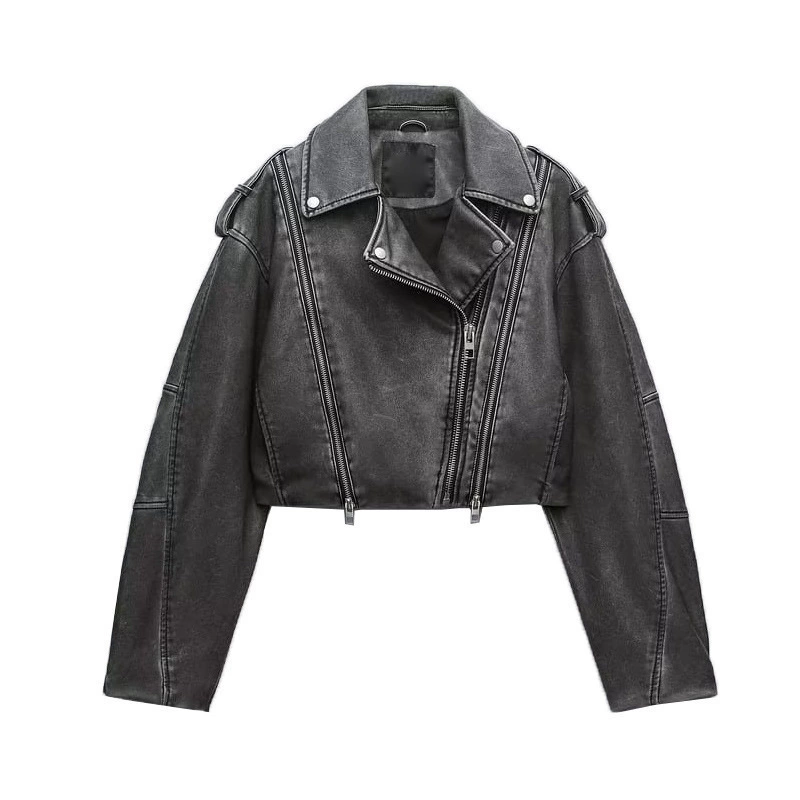 TAOP & ZA осень новая женская ретро дизайнерская куртка в старом эффекте imitation leather мотоциклетная куртка 4