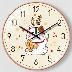 【8英寸20CM】中式客厅挂钟招财猫时钟挂墙创意挂墙静音石英钟