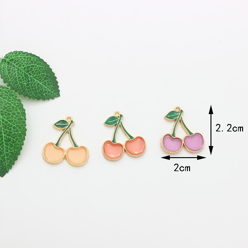 Enamel Design 10 PCS/Package 23*26mm Alloy Cherry Fruit Pendant