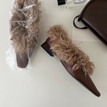 高版本~韩版复古方头粗跟玛丽珍鞋加绒单鞋女冬季通勤保暖毛毛鞋