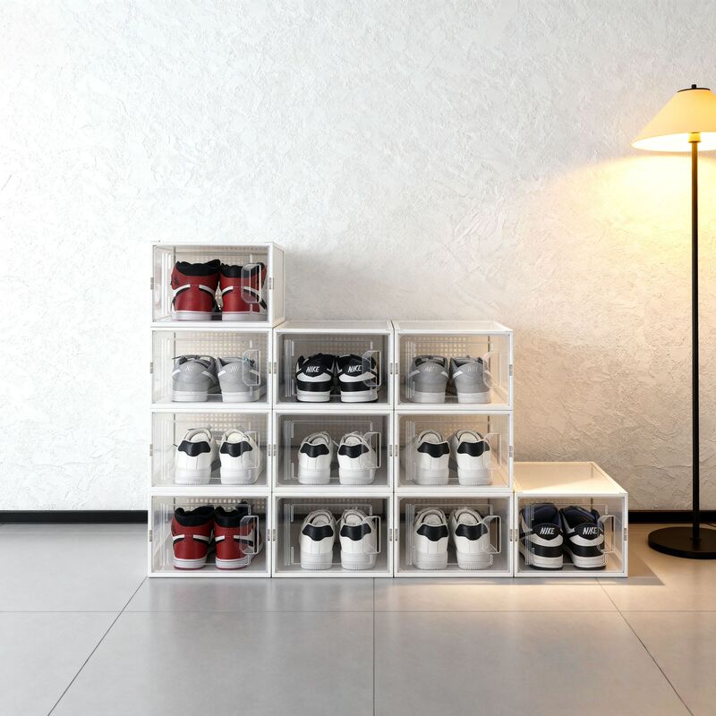 Transparent Shoe Box Wholesale Sneaker Storage Box Folding Plastic Stacking Shoe Wall Storage Home Space-Saving Combination Shoe Cabinet