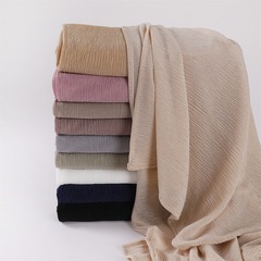 Cross-border new style women's soft solid color elastic breathable pressed wrinkle jersey pleated turban scarf hijab scarf