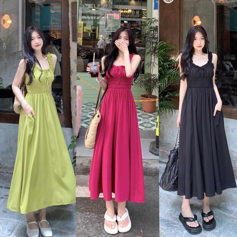 Plus Size Women's French Tube Top Sexy Slimming Look Belly-Covering Skirt Long Skirt Fat mm Suspender Rose Red Dress for Women