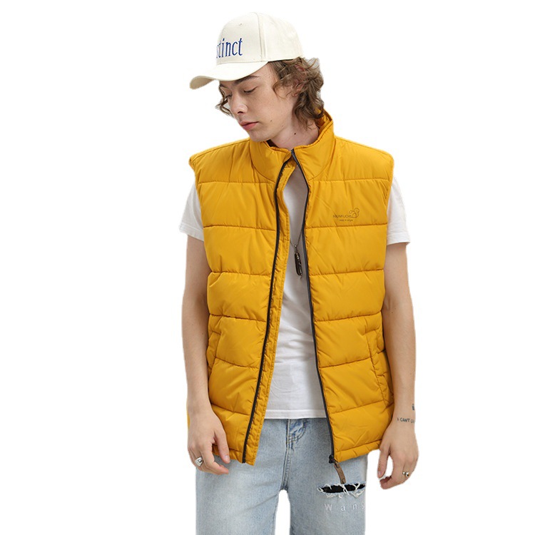 Chaleco Acolchado con Cuello Alto para Hombre de Poliéster y Algodón Color Sólido para Uso Casual