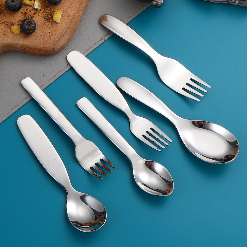 316 Acero inoxidable para niños cuchara tenedor para bebés vajilla linda gruesa de dibujos animados cuchara china para niños comiendo y bebiendo sopa cuchara