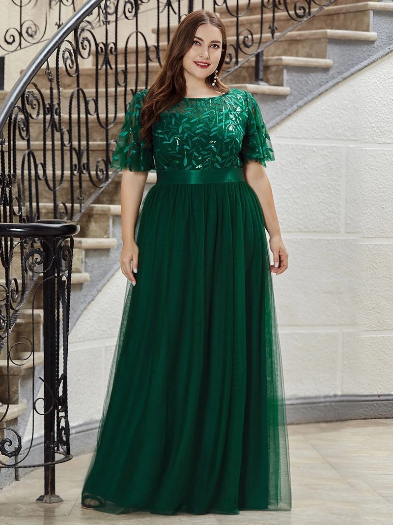 sequin mesh dress plus size Final Sale Plus Size Long Mesh Side Train Sequin Dress in Fuchsia