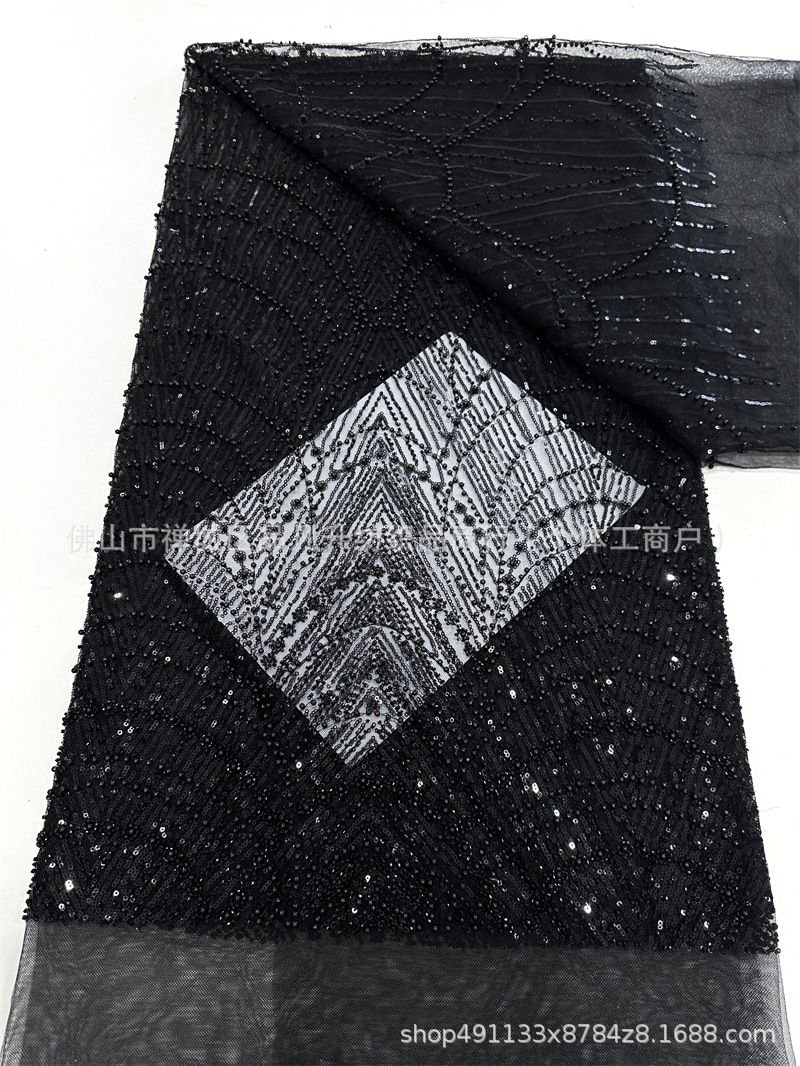 Tejido de bordado de industria pesada, tejido de bordado de sequinilla, tela de malla, cuentas de bordado, fabricantes de tela de bordado en stock al por mayor image 7