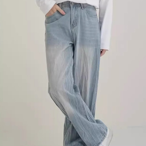 Vintage-worn pleated design men's high street American retro trendy brand loose straight-leg pants with retro relaxed vibe