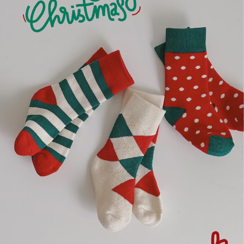 Children's Red Socks for Autumn and Winter, Cartoon Christmas Girls' New Year Pure Cotton Boys' Zodiac Year Baby Mid-Calf Socks, Thickened