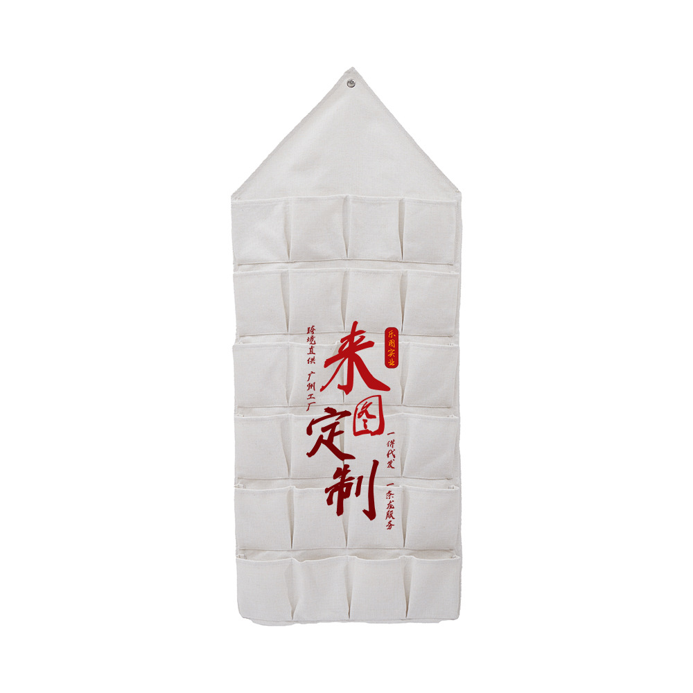 La imagen se puede fijar en la pared triángulo perforado bolsa de almacenamiento de algodón y lino que organiza la sala de estar bolsa de almacenamiento de artículos diversos detrás de la puerta