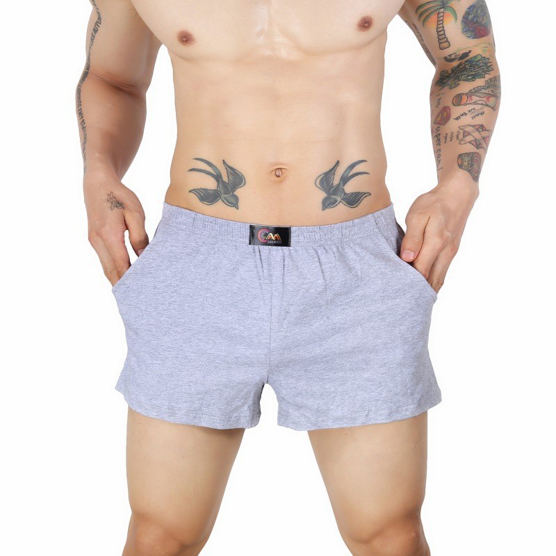 Men's Pocket Shorts,Solid Color Arrow Pants,Pure Cotton Boxer Briefs,Loose,Comfortable,Breathable,Home Boxer Briefs
