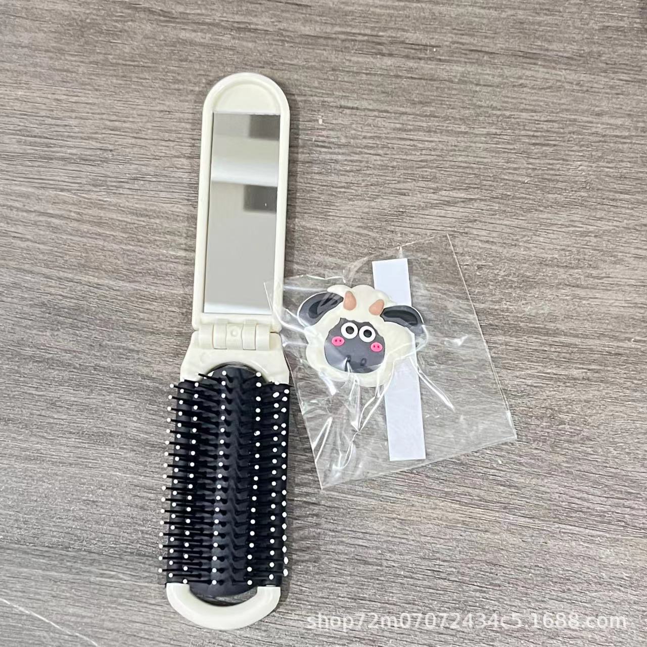 Estudiante dormitorio peine portátil peine pequeño espejo 2-en-1 traje pequeño masaje plegable airbag peine