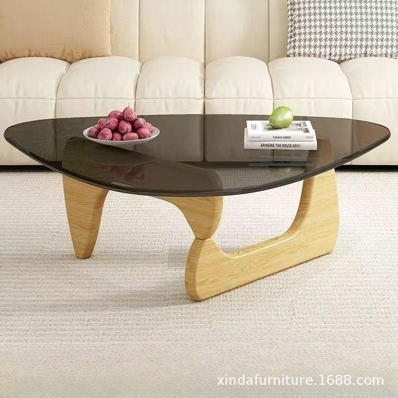 Gray glass+log -color solid wood leg