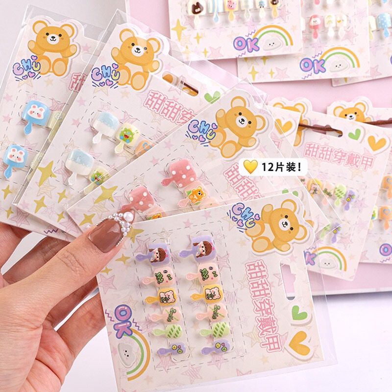 Cartoon Nail Stickers with Adhesive Backing for Kidsren to Wear Nails, Sweet and Cute Fake Nails, Finished Nail Patches