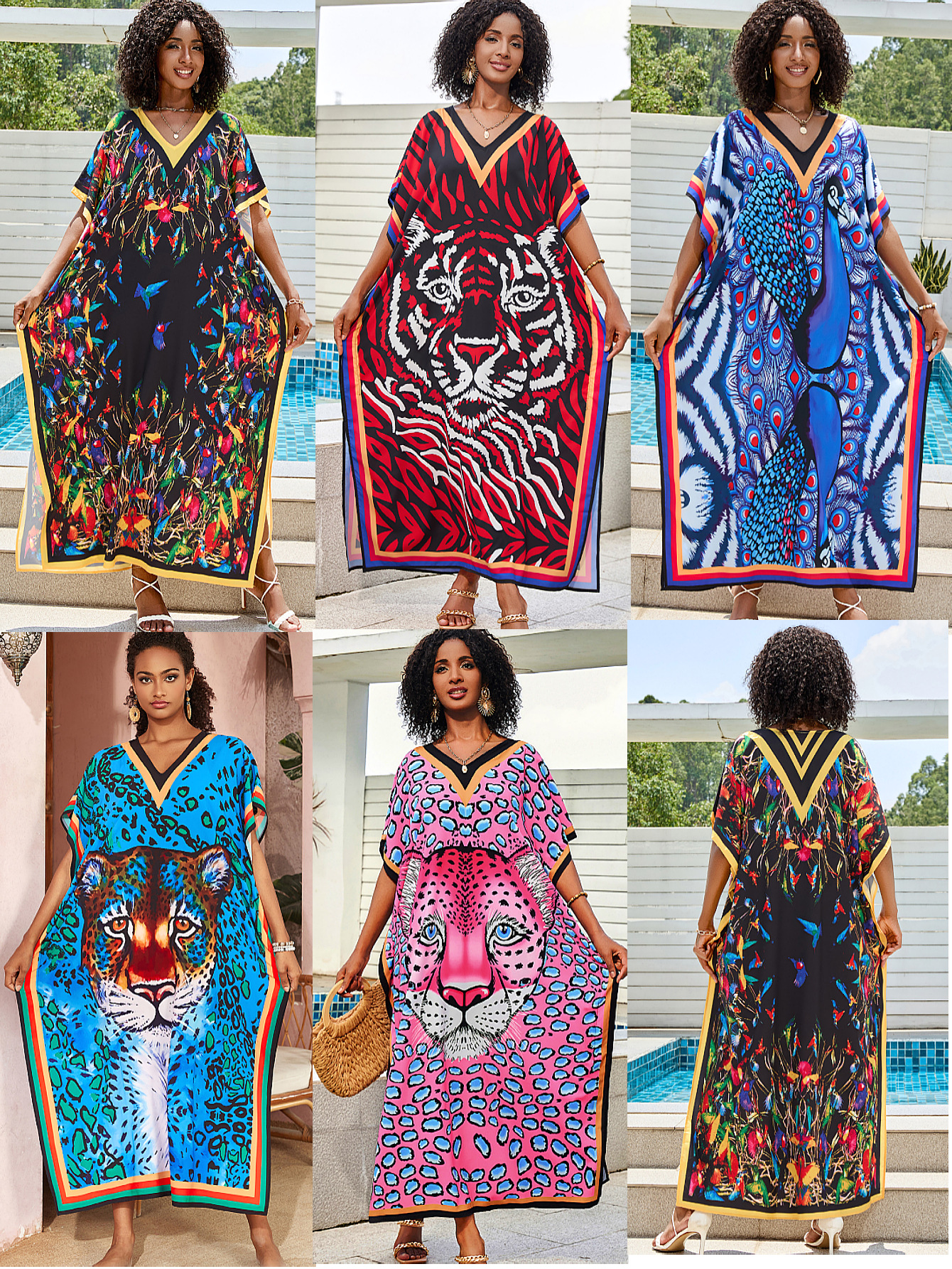 Transfronterizos amazonas impresa camiseta de playa bikini camiseta protector solar ropa de vacaciones suelta trajes de baño 5D349