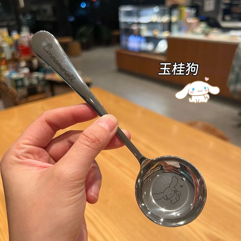韩式304圆勺三丽鸥不锈钢甜品调羹勺高颜值平底汤勺长柄吃饭勺子|undefined