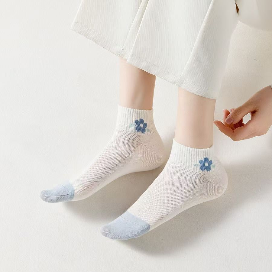 Calcetines blancos, calcetines de mujer, primavera, otoño y verano, lindos ins, calcetines de marea bajos de todo fósforo japoneses, calcetines de tubo corto de flores pequeñas, calcetines de barco
