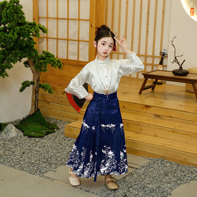 Falda de cara de caballo para niñas Hanfu Net Red Spring Nuevo estilo Vestido Tang para niños de mediana edad Princesa Estilo antiguo Estilo occidental Estilo chino
