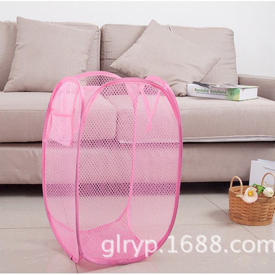 Nuevo estilo cesta de lavandería plegable transpirable cesta de lavandería color sólido malla cesta de ropa sucia cesta de almacenamiento entrega de una sola pieza