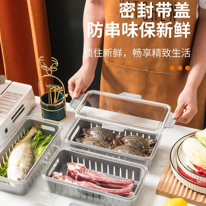 Японский холодильник замороженная рыба мясо Слива хрустящая Кухня Классификация ящик для хранения ПЭТ прямоугольный Холодильный ящик с крышкой