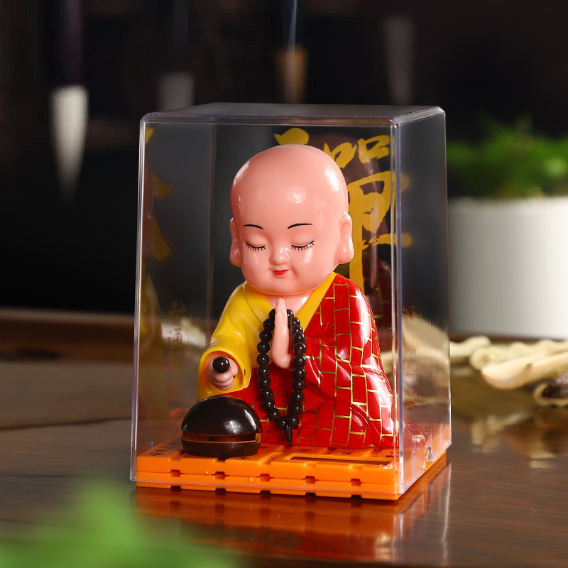 Solar energy nodding small monk light energy wooden fish small monk lucky cat car ornaments car interior decoration creative ornaments