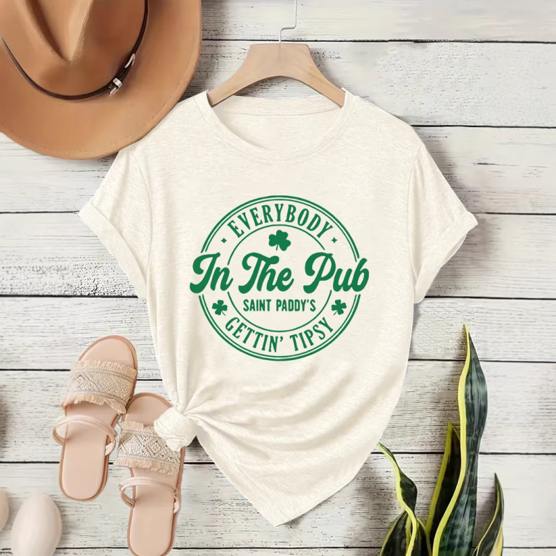 Cross-Border European and American Women's Short-Sleeved T-Shirt St. Patrick's Day Bar Casual Round-Neck Women's Short-Sleeved T-Shirt Cross-Border European and American Women's Short-Sleeved T-Shirt St. Patrick's Day Bar Casual Round-Neck Women's Short-Sleeved T-Shirt