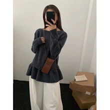 韩版显瘦chic 荷叶边软糯针织衫秋冬新款慵懒裙帘设计可拆卸毛衣