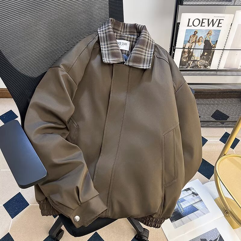复古格纹拼接假两件外套男女春秋新款棒球服夹克翻领上衣服潮男装|undefined