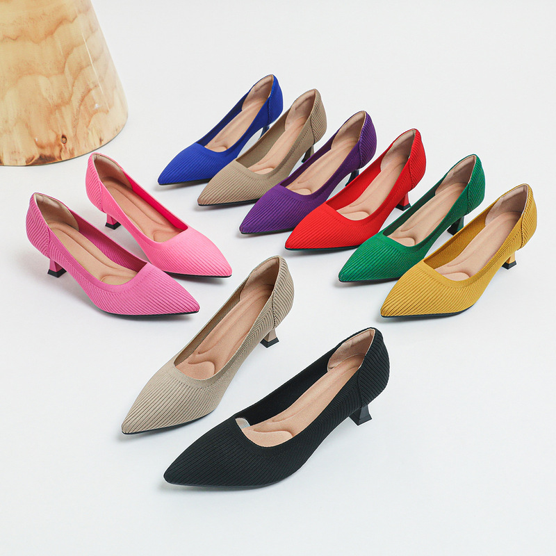 2024 New Fashion High-Heeled Shoes with Straight Lines, Women's Fly-Knit Shoes, Comfortable and Breathable Princess Shoes, Elegant Thin Heels