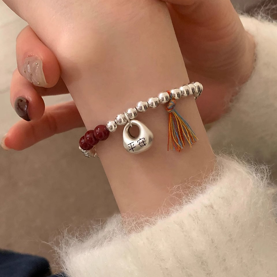 New s925 Silver Plated Silver Original Design Good Luck Treasure Handstring Silver Beads Cinnabar Bracelet Jewelry Wholesale