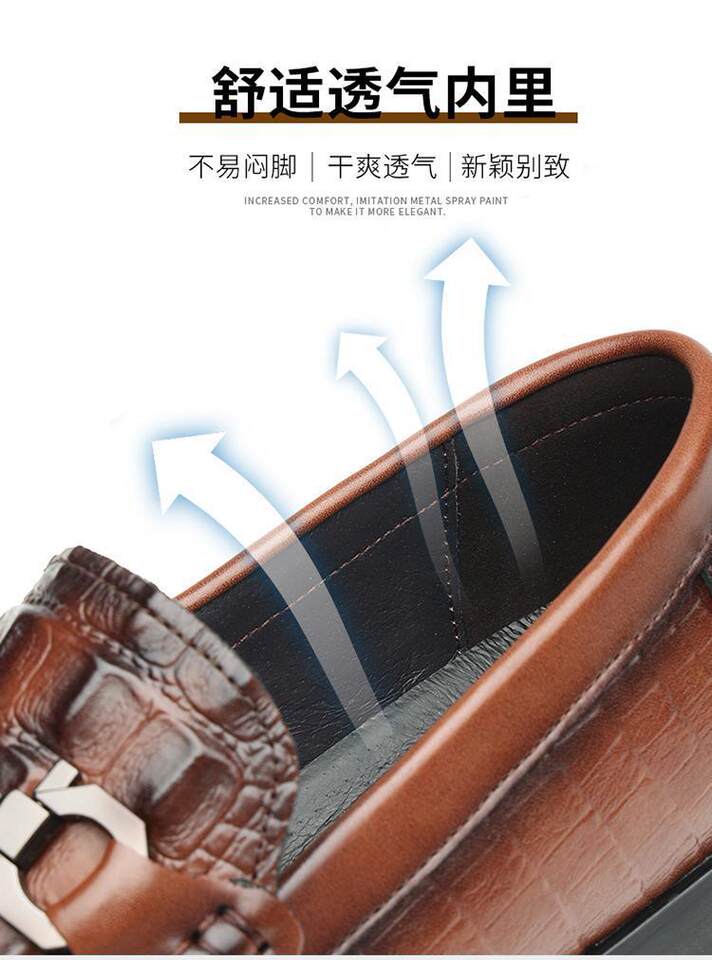 Giày lười nam da bò họa tiết cá sấu, mũi tròn, đế cao su chống trượt, gót thấp 1–3 cm — Màu nâu [chất lượng cao], Màu đen [chất lượng cao] chi tiết 6