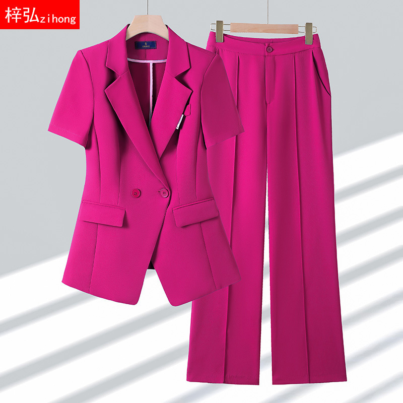 Rose Red Short-Sleeved Suit Women's Summer 2025 New Fashion Casual Suit Jacket Petite Professional Wear