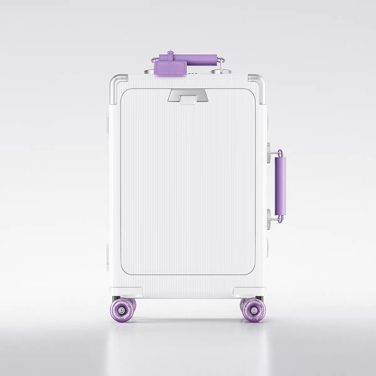 White and purple (front opening computer compartment - usb+typc charging port + infusion skating wheel)
