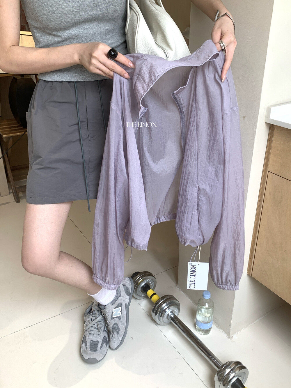 Áo chống nắng nữ dáng dài cổ đứng rút dây phong cách trẻ trung — Xám cacbon, Xám tím, xanh lam, màu cam chi tiết 30
