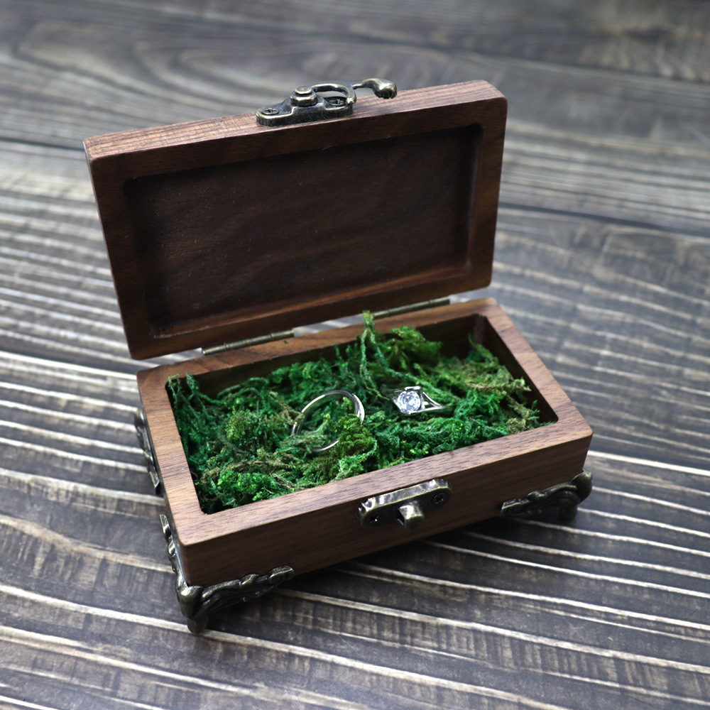 北美黑胡桃珠宝饰品首饰盒戒指对戒盒牛鼻扣合页款金属装饰礼盒