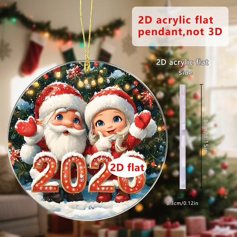 跨境新款亚克力平面2D圣诞节2026圣诞老人与雪装饰挂件挂饰|undefined
