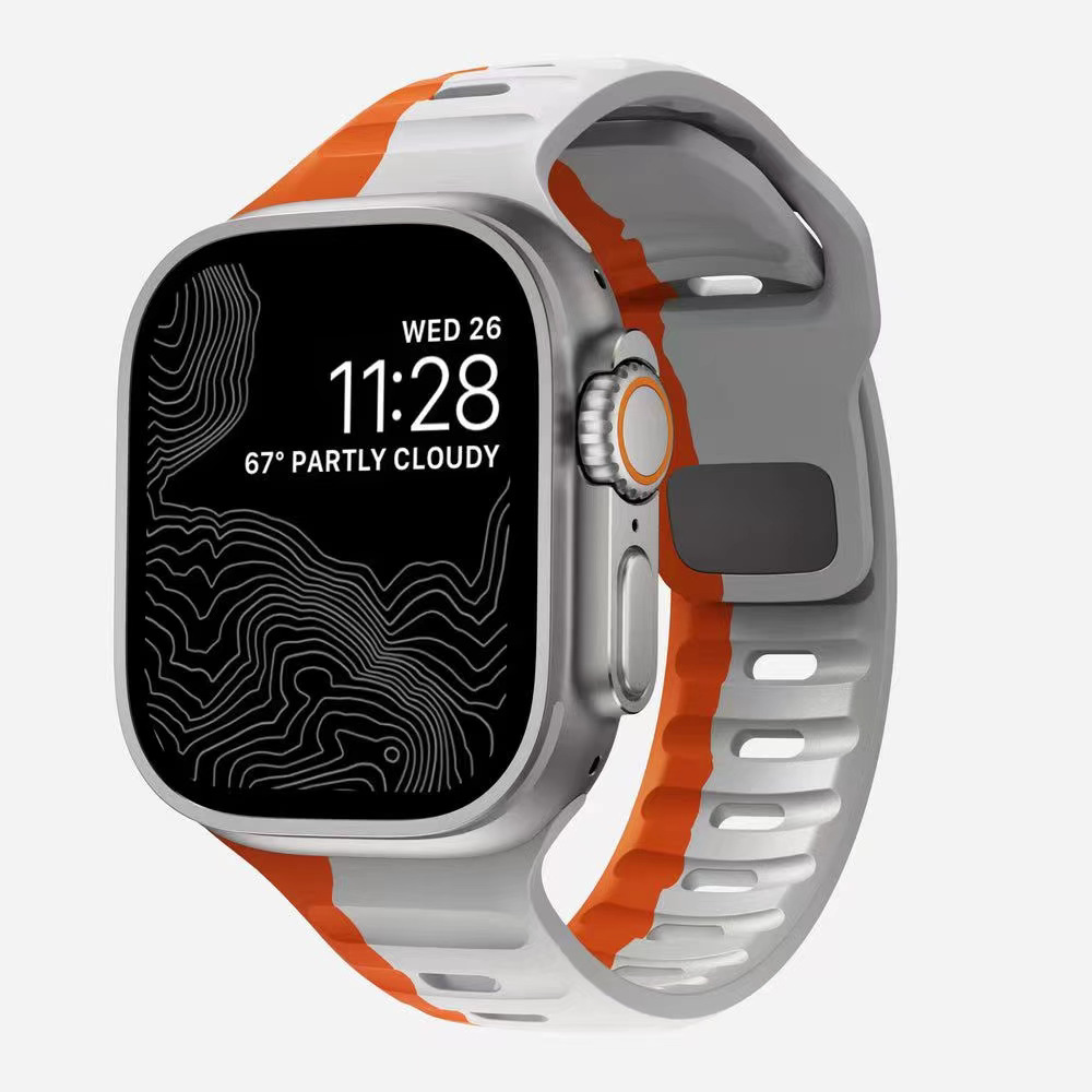 アップルiwatchスマート腕時計バンド345678se運動通気黒角ボタン逆ボタンシリカゲルリストバンド