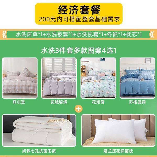 Economical package: washed three-piece set + pillow core + soybean winter quilt