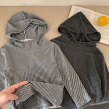 2025秋冬季新款韩版儿童打底衫男童条纹连帽女宝宝可爱卫衣套头衫