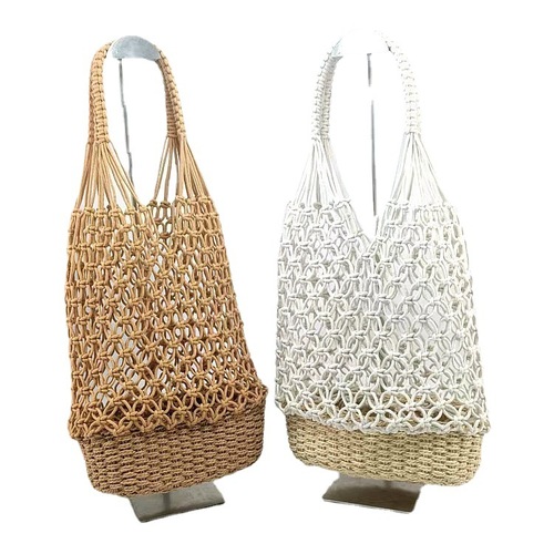 New hollow bucket hand-woven straw bag women's shoulder handbag ins style fishnet forest beach bag