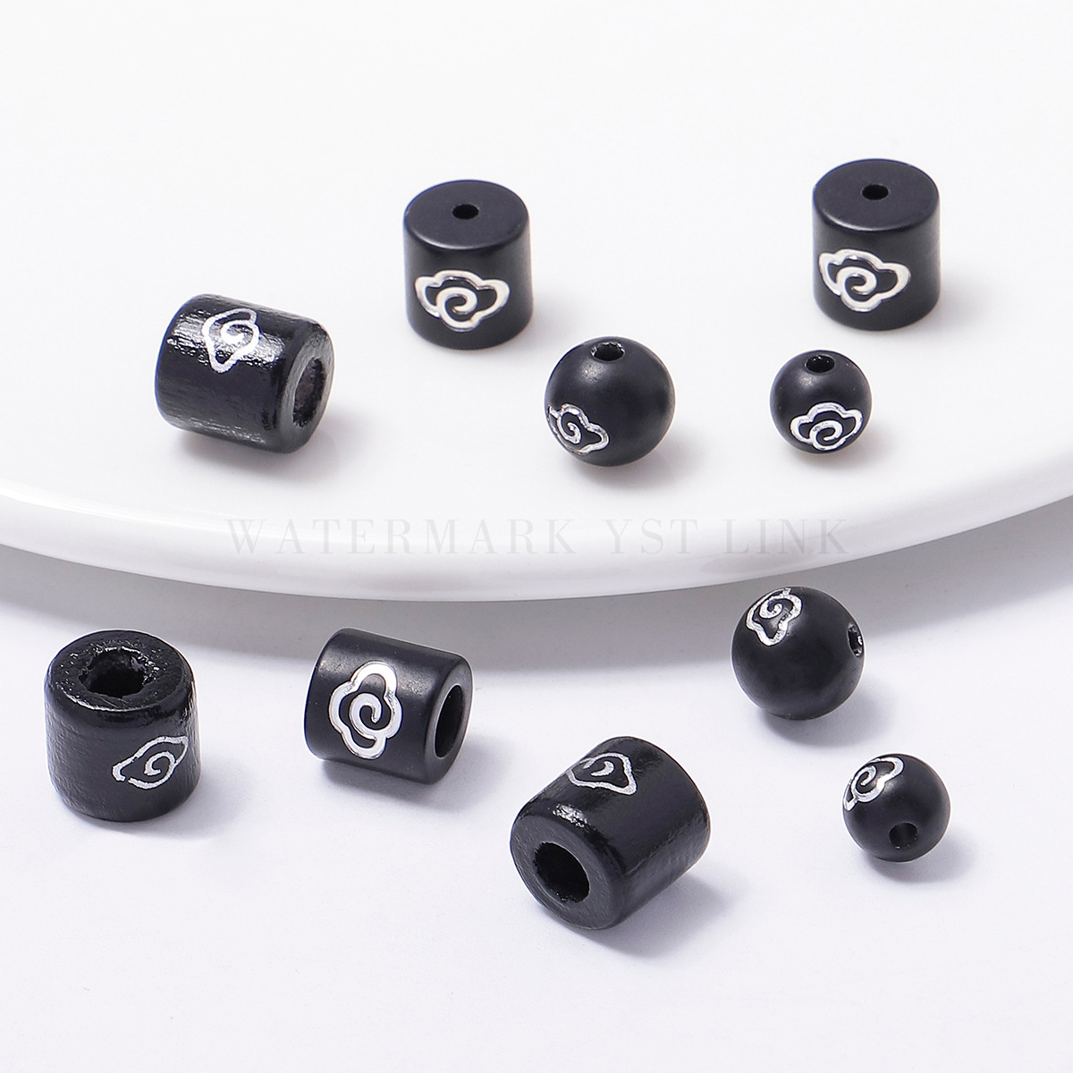 Imitation Ebony Inlaid With Silver Filigree Cloud Round Beads Barrel...