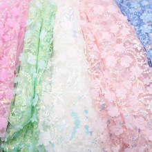 幻彩薄纱刺绣3D亮片花网眼布DIY头饰儿童tutu裙派对婚礼装饰用品